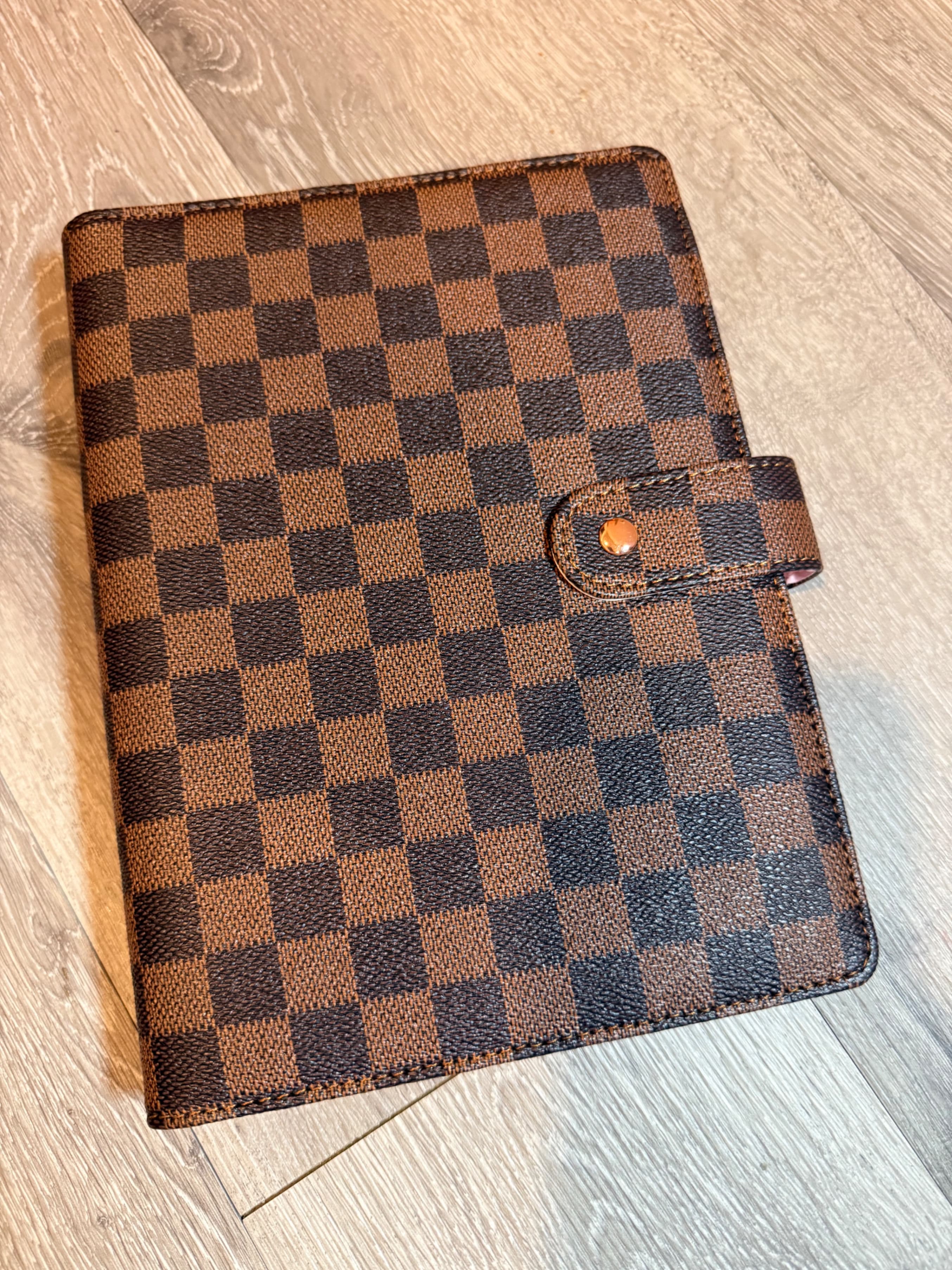 Checkered Leather Planner with Pink Interior