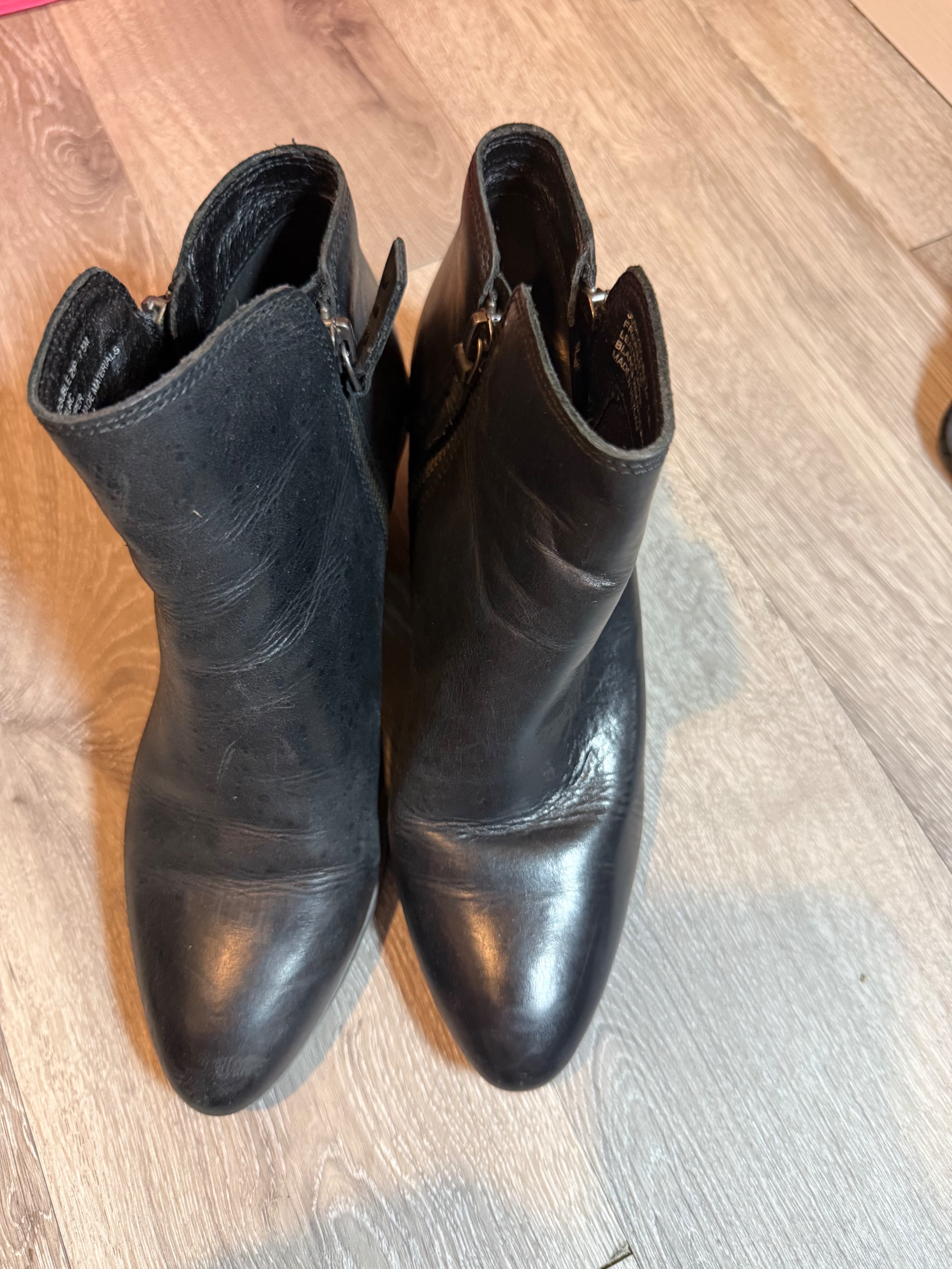 Black Leather Ankle Boots with Side Zipper