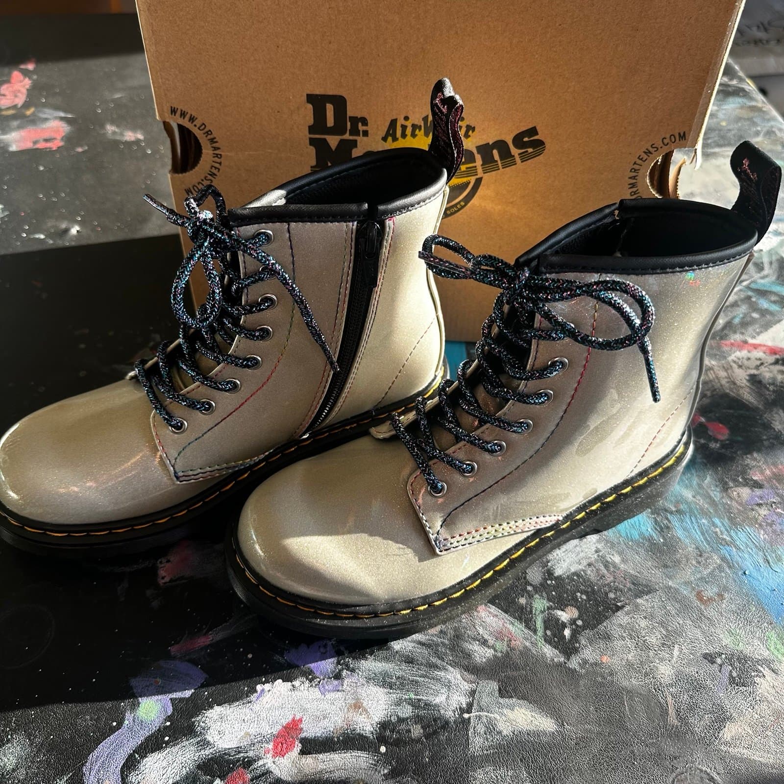 Kids Doc Martens Lightshow glitter boots Sz 4 NIB