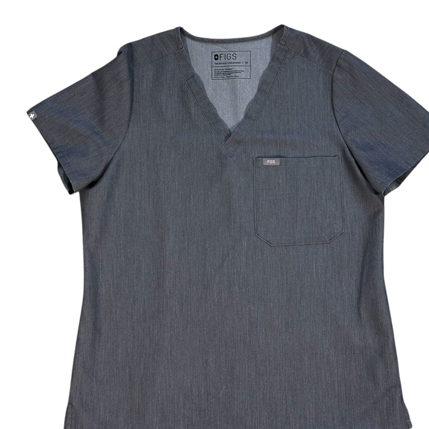 Women’s FIGS Scrub Top, Medium – Heathered Gray