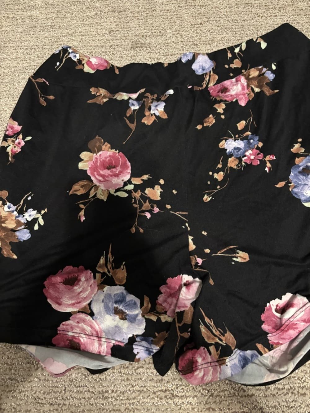 white birch Black Floral Sleep Shorts with Pink & Lavender Flowers