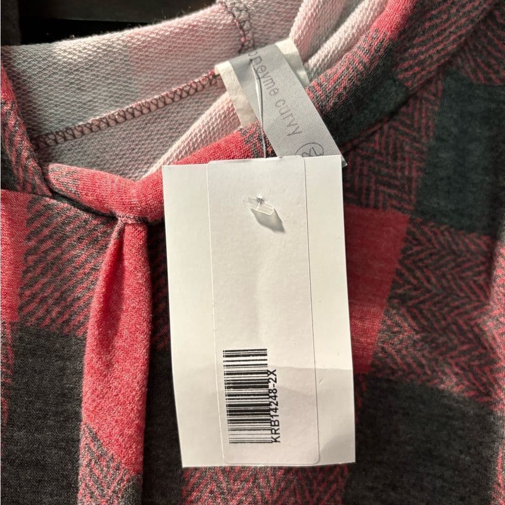 NWT Honeyme Black and Red Buffalo Plaid Top with Hood and Ruffle Bottom