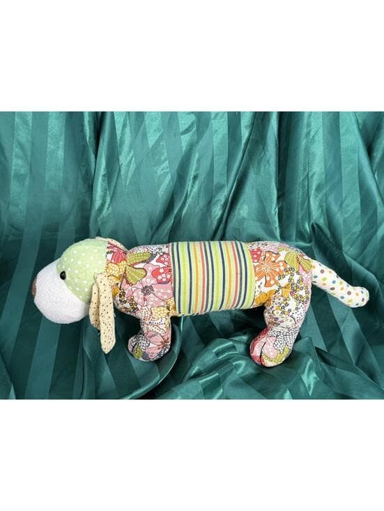 Ganz Patchwork Dachshund Plush Dog Wiener Floral Stripe Colorful - Image 1