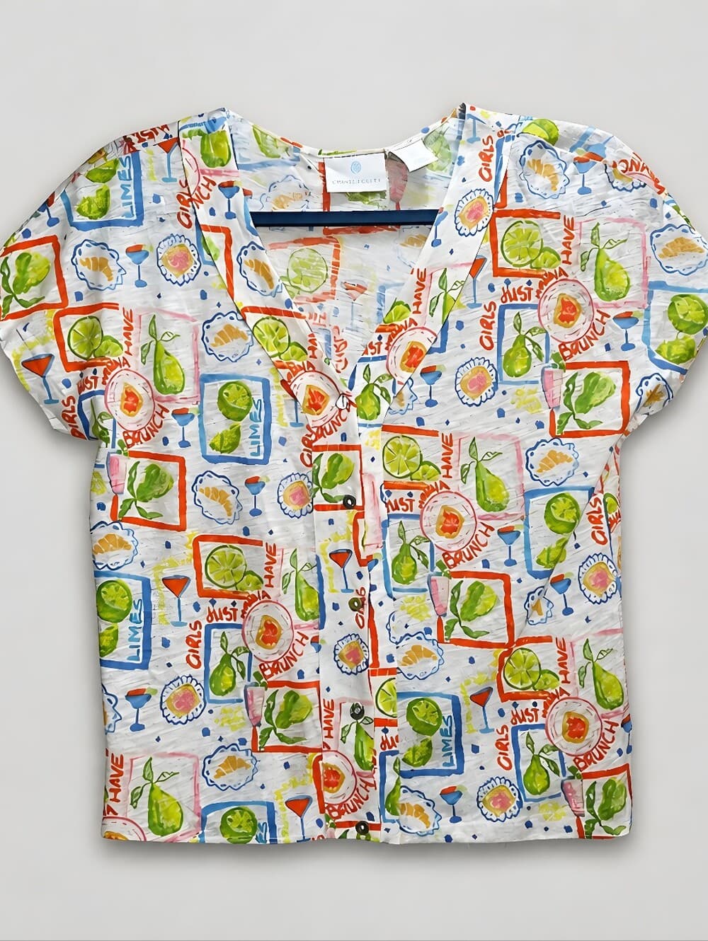 Cynthia Rowley Girls Just Wanna Have Brunch Linen Blend Button Up Top Small