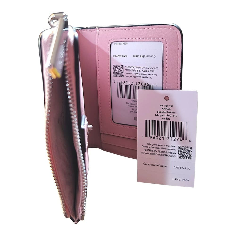 Kate Spade Tutu Pink Pebbled Leather Small L-Zip Bifold Wallet