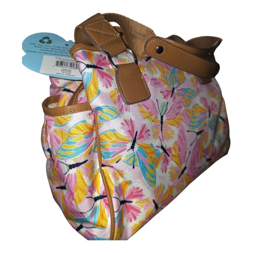Lily Bloom Landon Satchel Stain Glass Butterfly Recycled Fabric Bag NWT