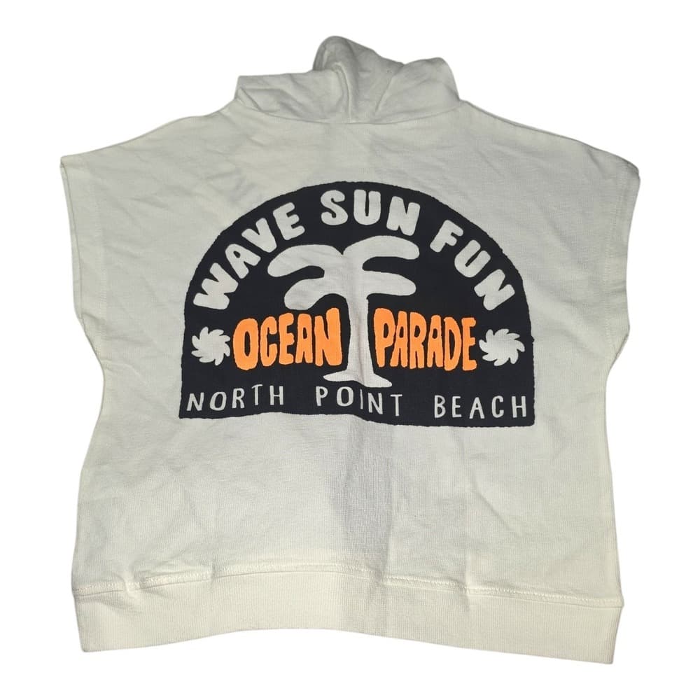 Kids White Sleeveless Hoodie Wave Sun Fun Beach Graphic Toddler 2-3Y