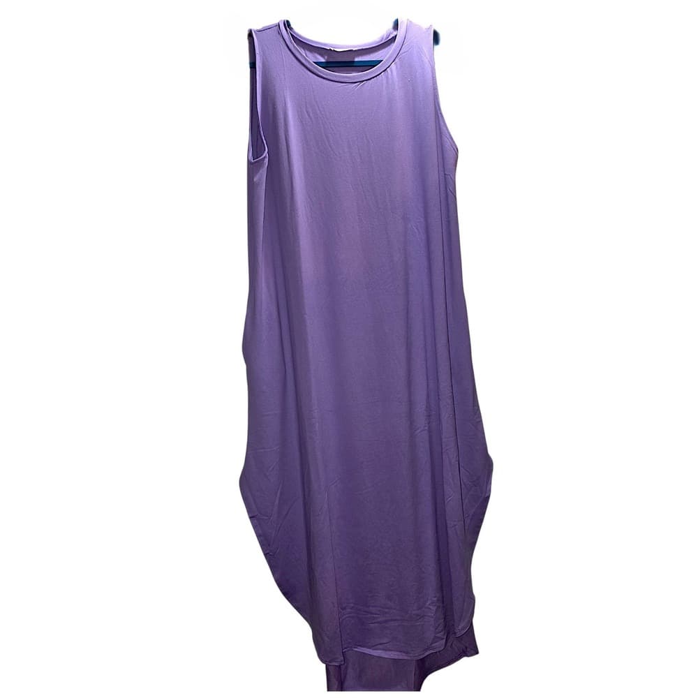Zenana Purple Sleeveless Maxi Dress Crew Neck Tulip Hem Pockets Relaxed Fit 2XL