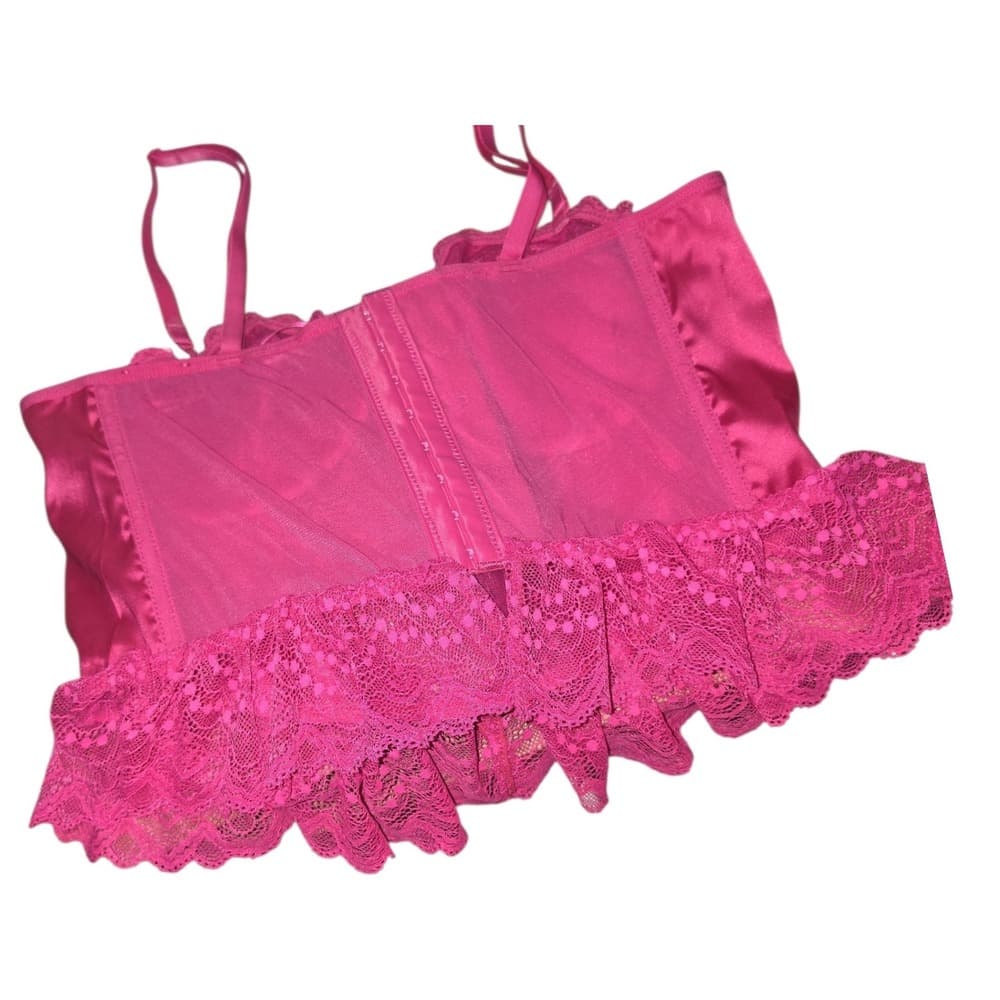 Sincerely Jules Hot Pink Lace Corset Top Ruffle Hem Adjustable Straps Large NWT