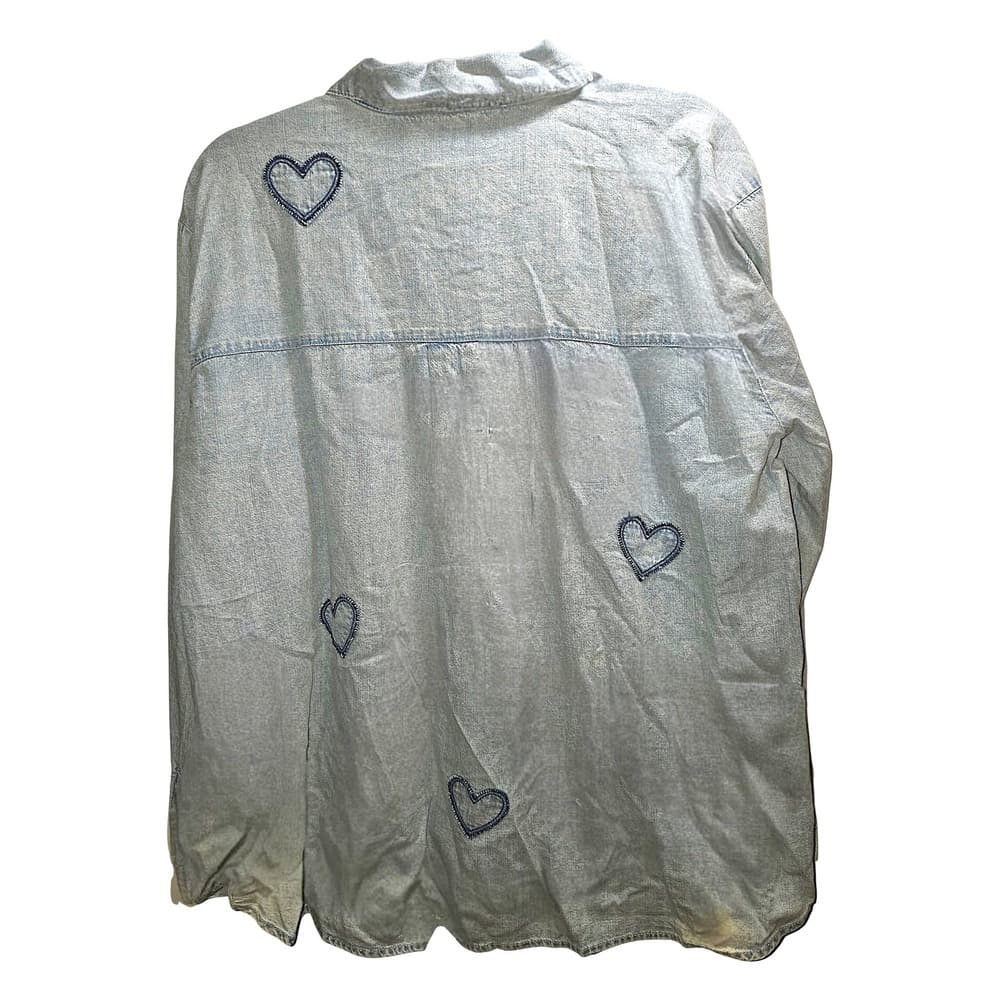 Jane & Delancey Heart Embroidered Chambray Button Down Shirt Blue L