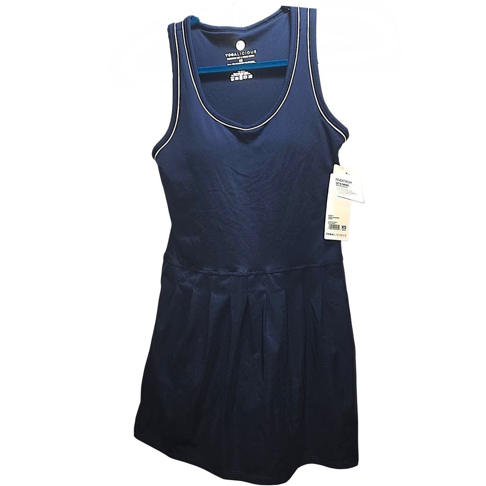 Yogalicious NudeTech Set & Swing Tennis Dress Navy Blue Pleated XS NWT