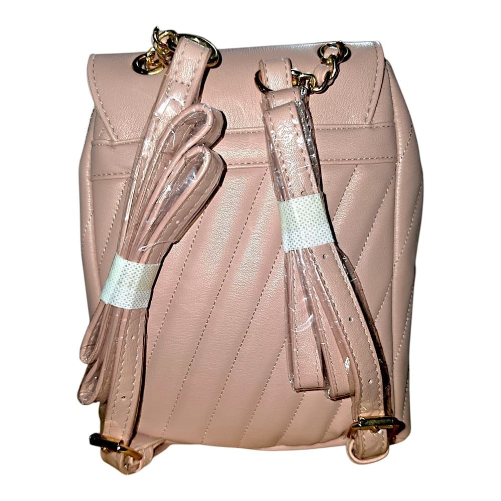 Bebe Womens Mini Backpack Blush Pink Quilted Faux Leather Gold Chain Logo New