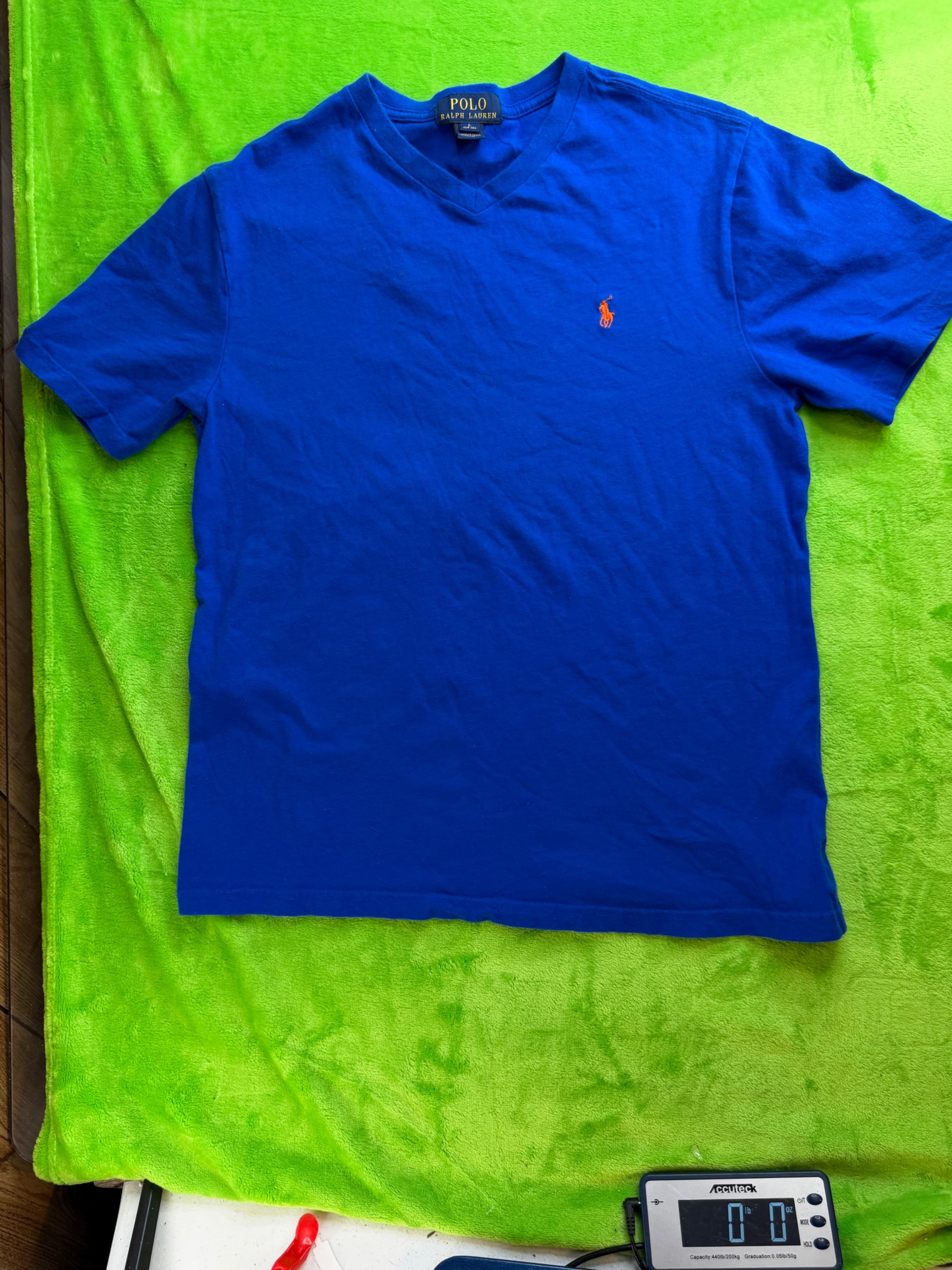 Polo Ralph Lauren Boys SS V-Neck T-Shirt Sz L 14-16 Royal Blue Orange Pony