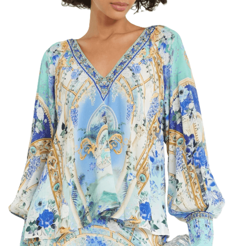 Camilla Embellished Floral Silk Crêpe Blouse