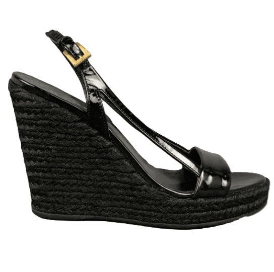 PRADA Black Patent Leather Espadrille Wedge