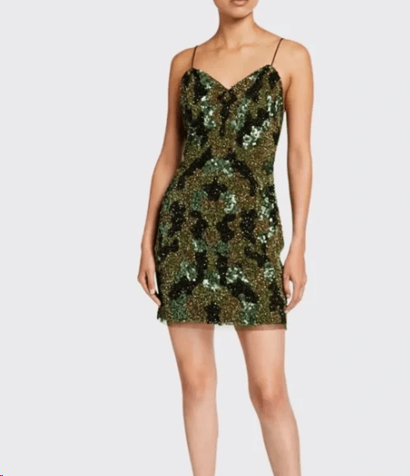 Aiden Mattox Camo Sequin Sweetheart Mini Slip Dress NWT