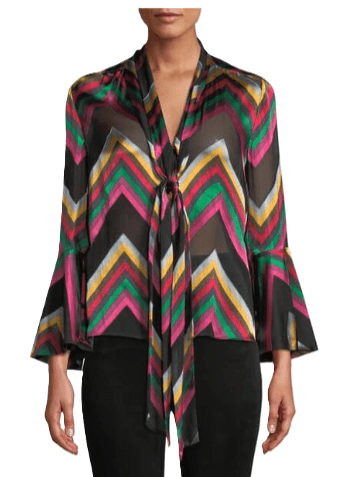 Alice + Olivia Merideth Flared Cuff Chevron Pussybow Blouse