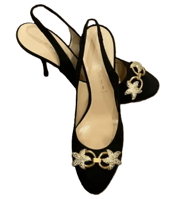 Casadei Black Silk Jeweled Heels
