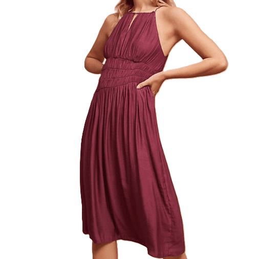 Anthropologie Moulinette Soeurs Halter Smocked Midi Dress Burgundy