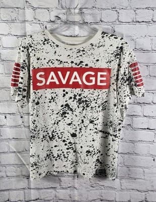 Phat Farm Savage Men's Medium Speckle Graphics Short Sleeve T-Shirt
