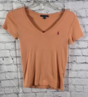 Ralph Lauren Blue Label Women’s Medium Orange V-Neck Short Sleeve Top