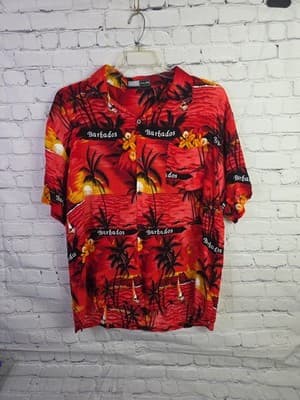 Body Club Men's Men's Large Red Hawaiian Aloha Button Up Tropical Shirt
