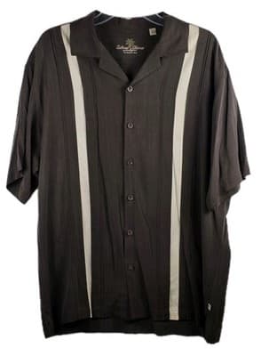 Island Shores 100% Silk Men's Large Brown Cuban Short Sleeve Shirt
