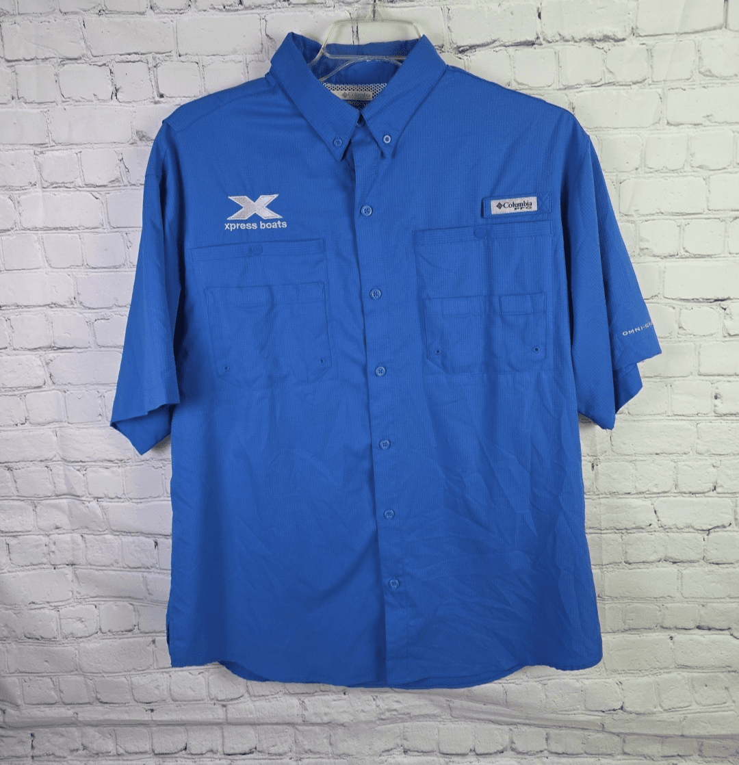 Columbia Men's Large Blue PFG Omni-Shade Vented Classic Fit S/S Button Up Shirt