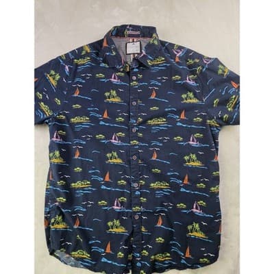 Denim & Flower Men's Large Ricky Singh Blue Slim Fit Button Up Shirt