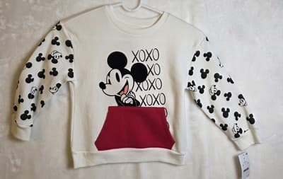 Disney Mickey Mouse 5T XOXO Valentines Fleece Pullover Sweatshirt Pocket