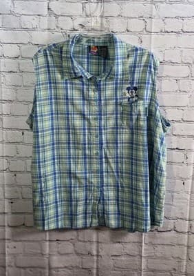 Mickey Unlimited Women's Sz 26W/28W Blue Plaid Button Up Sleeveless Shirt