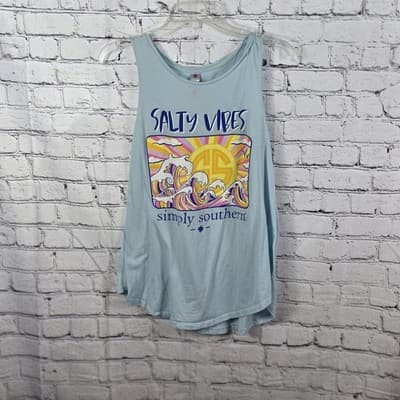 Simply Southern Women's Large Blue " Salty Vibes " Tank Top