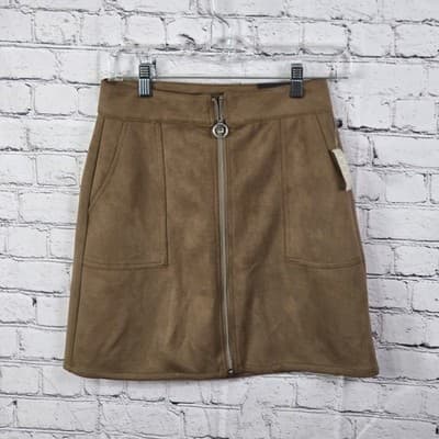 Maurices Sz 2 Soft Faux Suede Sailor Pocket Zipper Short Skirt in Fawn