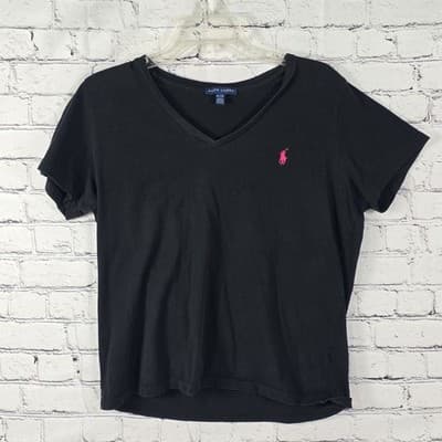 Ralph Lauren Sport Women's XL Black V-Neck Short Sleeve Top