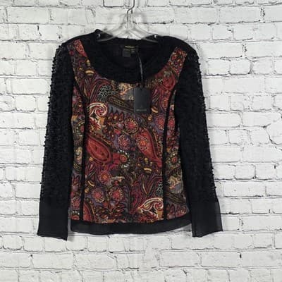 Radzoli Women's Small Y2K Paisley Print Long Sleeve Top