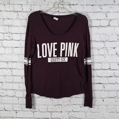 Victoria's Secret Pink Women's Medium Purple & White Long Sleeve Shirt