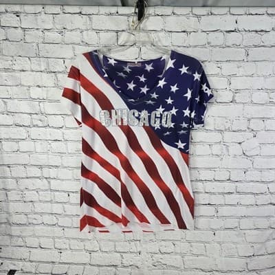 Chicago Rhinestone Sz XL Patriotic Red- White -Blue T-Shirt