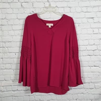 Michael Kors Medium Raspberry V-Neck Bell Sleeve Blouse