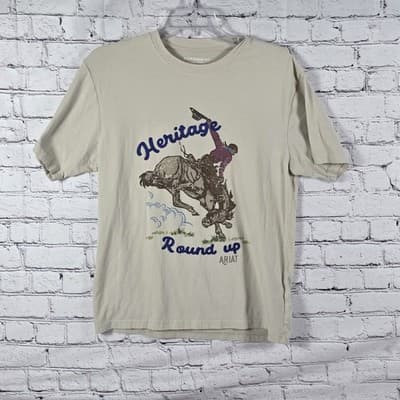Ariat Women's Small Beige Heritage Round Up Graphic Boyfriend T-Shirt