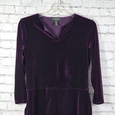 Lauren Ralph Lauren Women’s PM Purple Velvet Keyhole Front Blouse Tunic Top