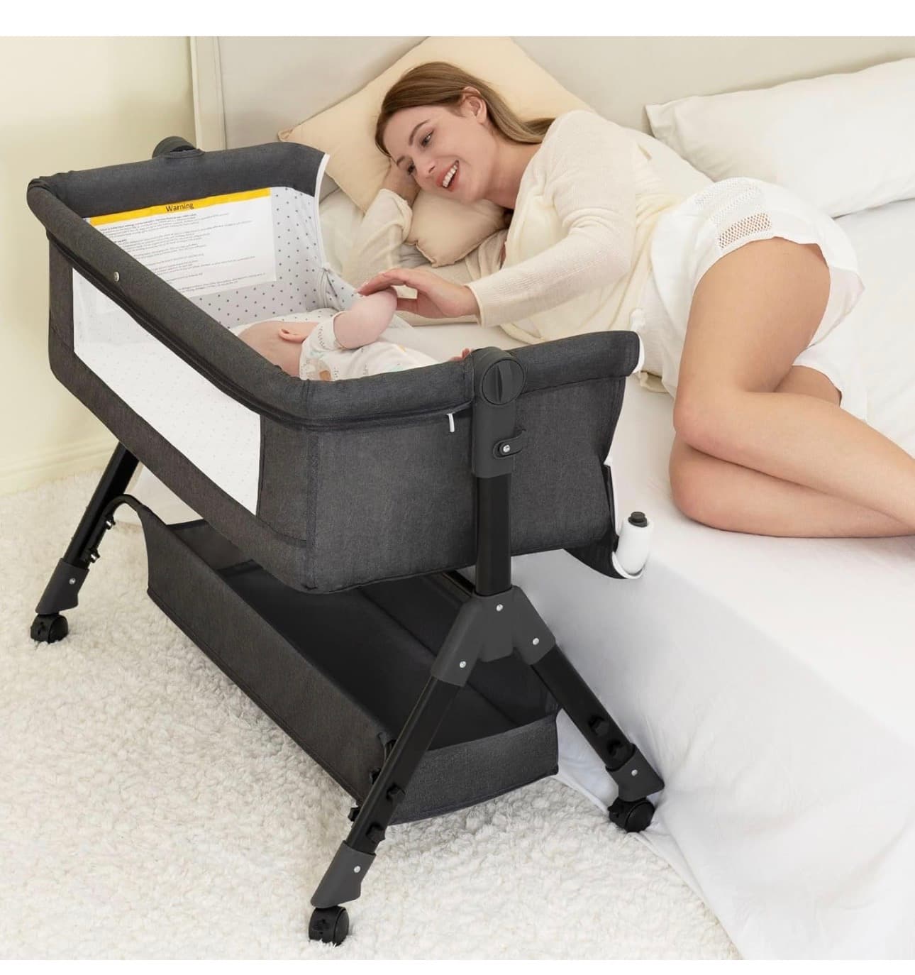 BCOL Baby Bassinet, Bedside Bassinet for Baby, 3 in 1 Bassinet Bedside Sleeper with Wheels, Mosquito Net, Adjustable Easy Folding Portable Bed for Infant Newborn (Dark Grey)