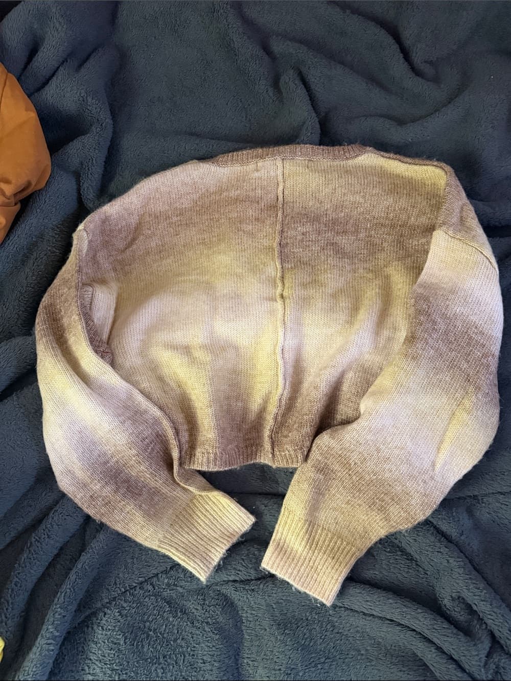 Vanilla Star Yellow and Brown Ombre Cropped Crewneck Sweater