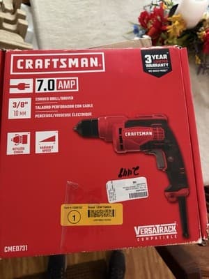 CRAFTSMAN Drill/Driver, 3/8 in, 7.0 Amp, Corded, Keyless Chuck CMED731 Open Box