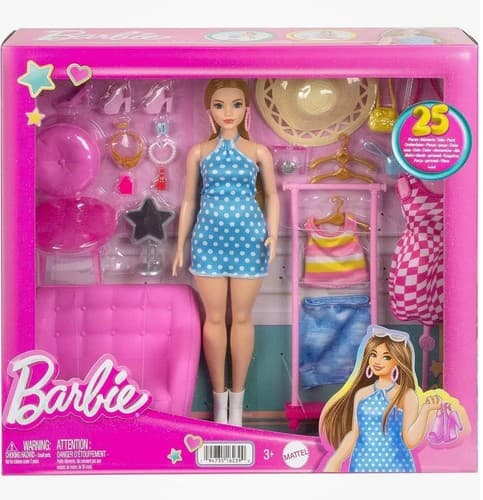 Barbie Doll and Fashion Set, Clothes with Closet Accessories NEW SHIPS FAST