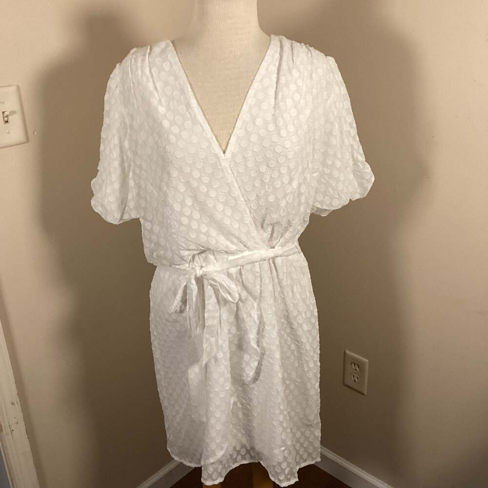 Fraiche by J White Swiss Dot Jacquard Faux Wrap Dress
