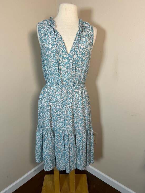 Rebecca Taylor Blue Floral Sleeveless Tiered Midi Dress Size 8