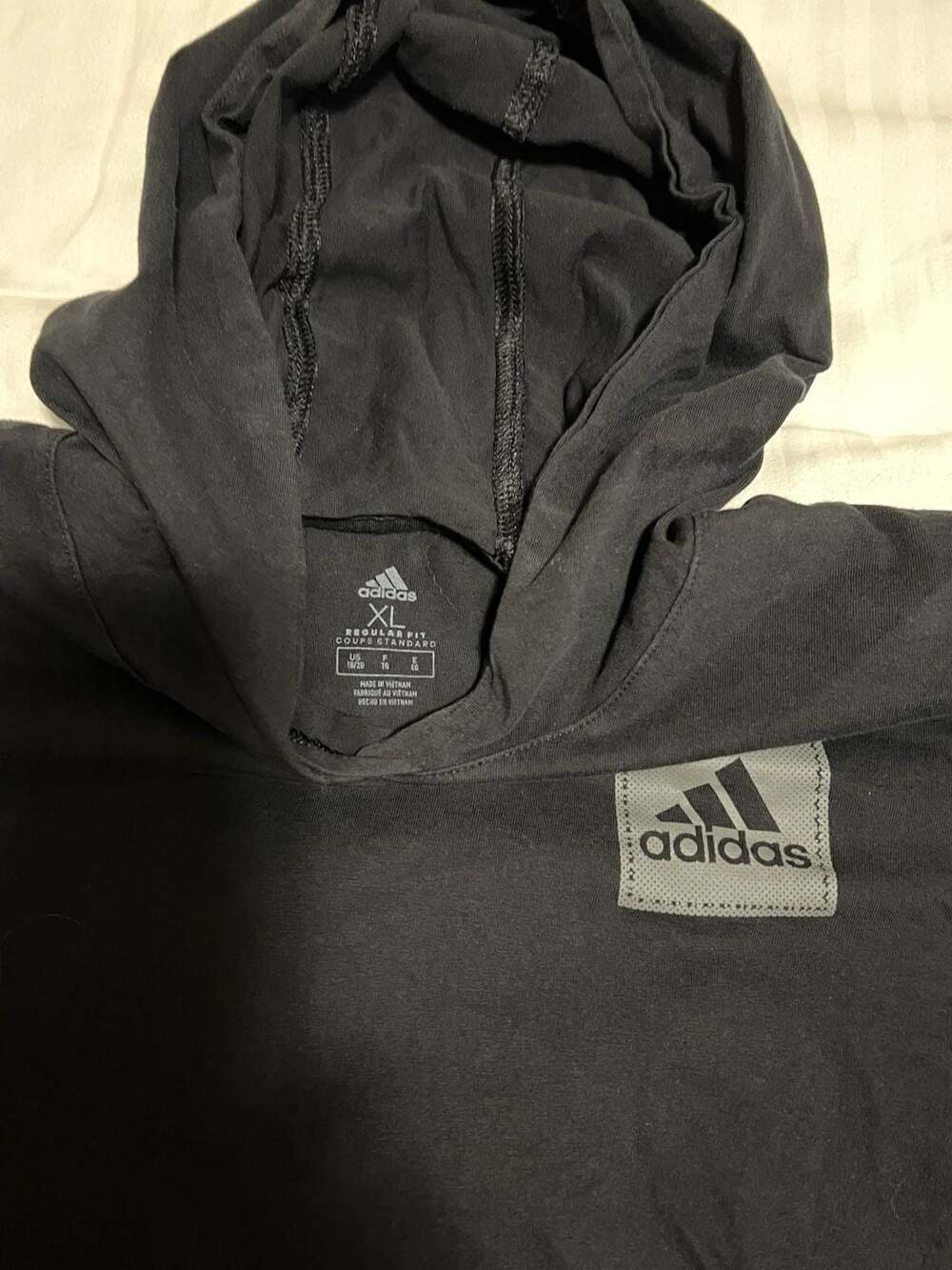 adidas Girls XL (18/20) Black Hooded Graphic Tee with Multi-Sport Sleeve Patches