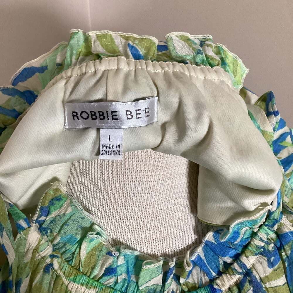 Robbie Bee Tropical Palm Leaf Ruffle Halter Dress Size L