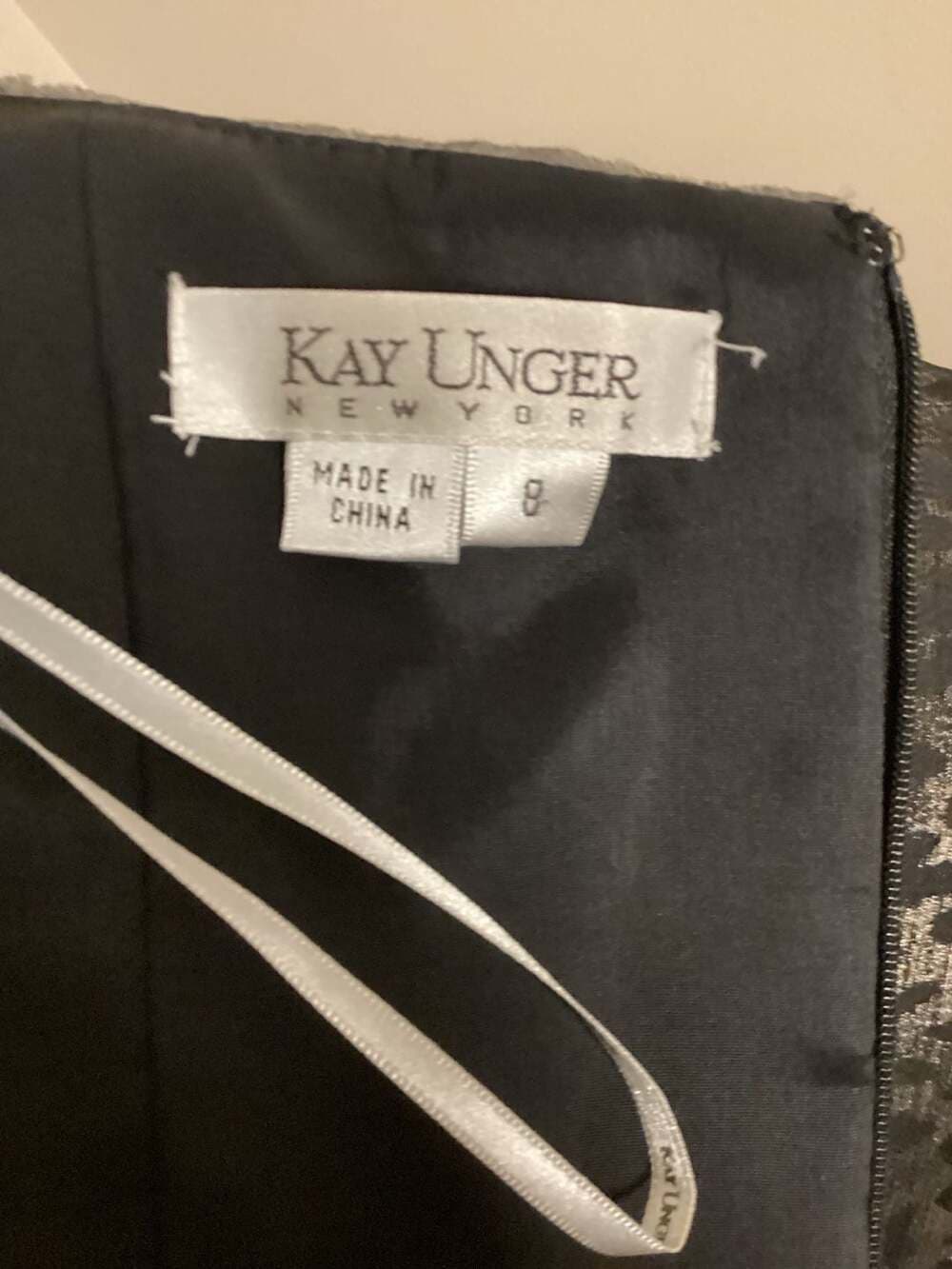 Kay Unger New York Strapless Silver and Black Jacquard Leopard Print Cocktail Dr