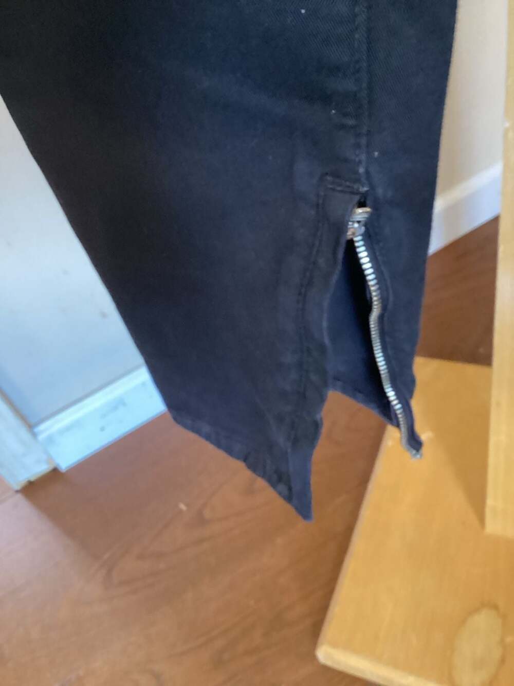 Vince. Black Skinny Ankle Jeans with Exposed Bottom Zippers